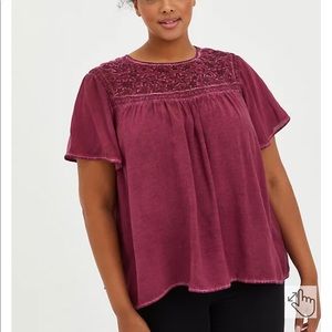 TORRID WOMEN’S EMBROIDERED BLOUSE - CHALLIS WINE SIZE 2X NWT